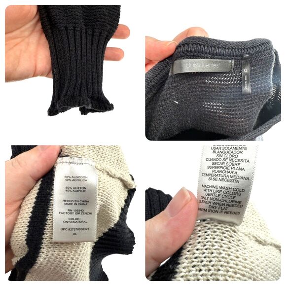 Daisy Fuentes Tunic Sweater XL Black White Stripe Knit Long Sleeve Crew Neck EUC - Picture 14 of 14